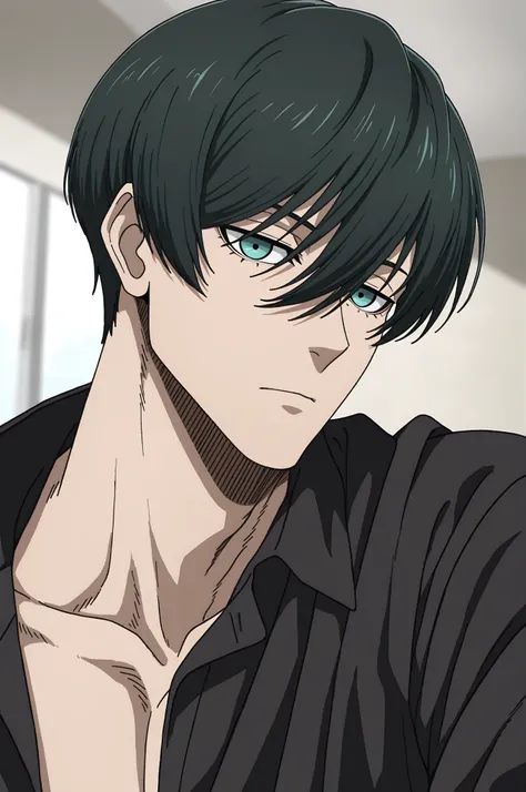 (masterpiece, best quality), best score, amazing quality, very aesthetic, absurdres, highres, newest, HDR, 8K, high detail RAW color art, 1boy, closed mouth, Itoshi Rin, Blue Lock, teal eyes, underlashes, (((wolf cut))), dark green hair, short hair, lean, ...