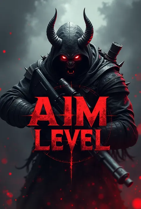 Create a logo for gaming equipment based on a demon sniper being lethal with the letters of aim level as the name 