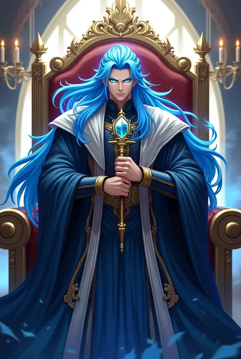 Blue-haired eldest king with blue eyes, anime