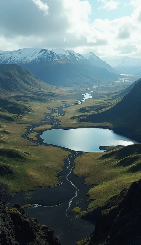 View of a drone over Iceland.