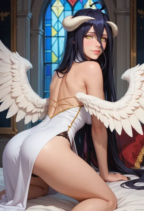  Dark Devil's Castle
Albedo beautiful pretty,   long dark hair, Hourglass body type, tight white dress,  black angel wings , ,Hugh's nipple　 Long Black Skirt 　Black Panties That Cut in 　Long black nails　　 top quality　 best image quality　Show me my NSFW but...