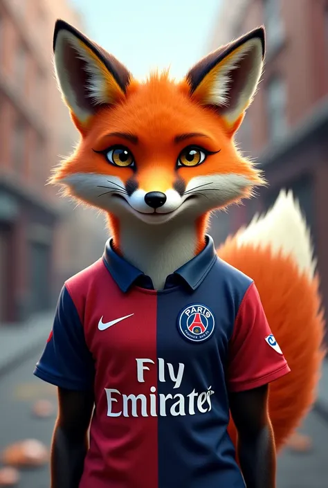 A fox wearing a PSG jersey 