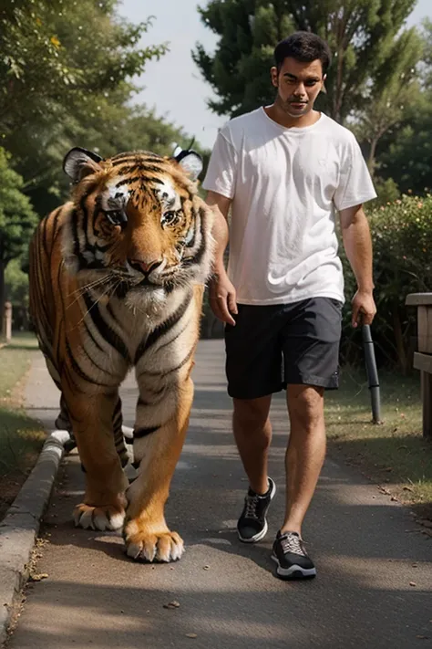 Walking with a big tiger 