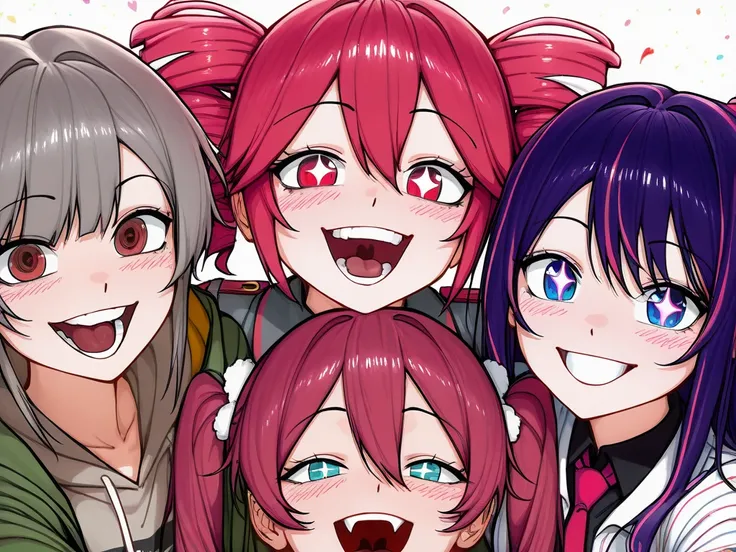 Group of Hatsune miku &kasane teto and hoshino Ai 4 friends,smile,teeth selfiesmiley, happiness,crazy Crazysmileteeth happy
