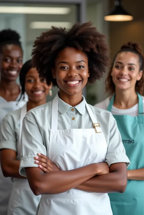 A group of black girls wearing white aprons where is Misckad Services written in professional 