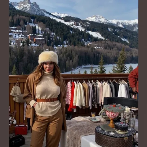 Les gens qui posent pour un grand magazine de mode, ski, neige, outfit, winter outfit, luxe, Ugg, moon boots, Louis Vuitton, Chanel, Dior, chapka, fourrure, beige, blanc, noir, mannequins italiennes, brunes 