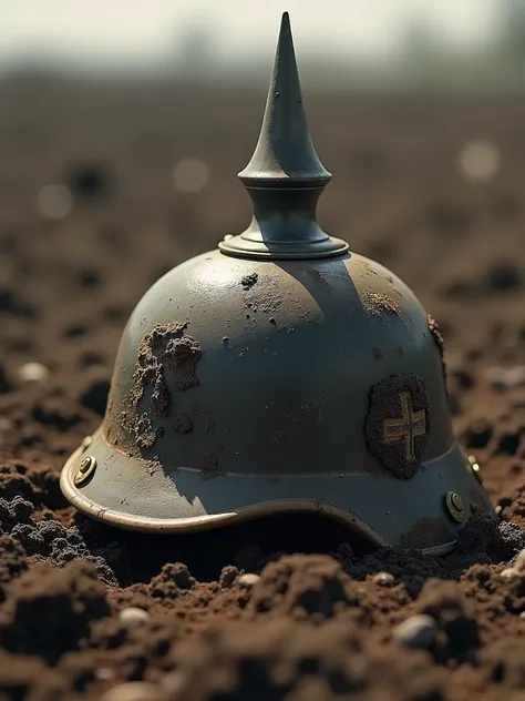 A german helmet from the First World War, in a “no mans land”.