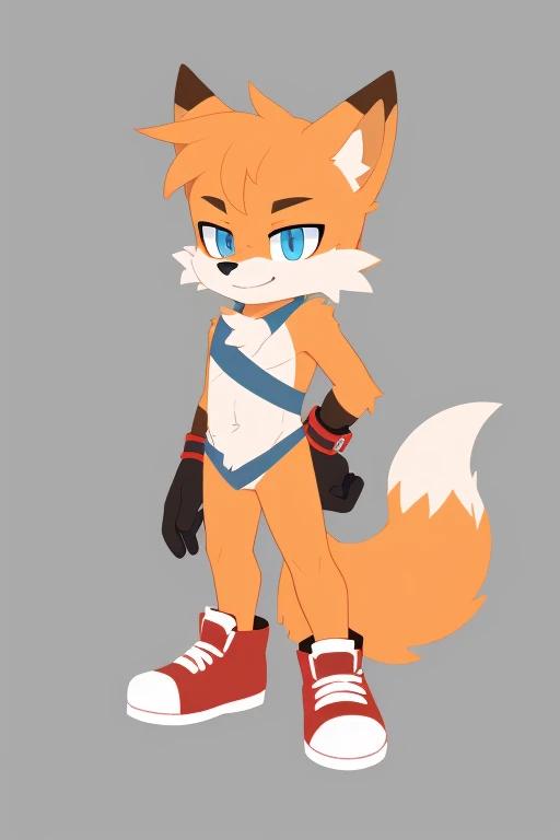 Status Footwear, Furry, Furry Male, Body FUR, White Fur, Animal Nose, Flat Color, Two-Tone Fur, Fox Boy, Orange Fur, Bandages on Arms, Red Shoes With White Cuffs. Resembling Tails 