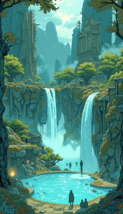 Laputa　waterfall　天空の城Laputa　Ancient Gardens  　 Ancient Atlantis 　 mystical 　 wondrous　  Crystals　Huge Ancient City  　lake　forest　Tower　  File Fantasy