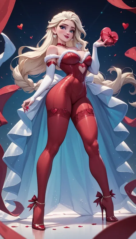 sexy elsa wearing red leggings for valentine's day, high heels