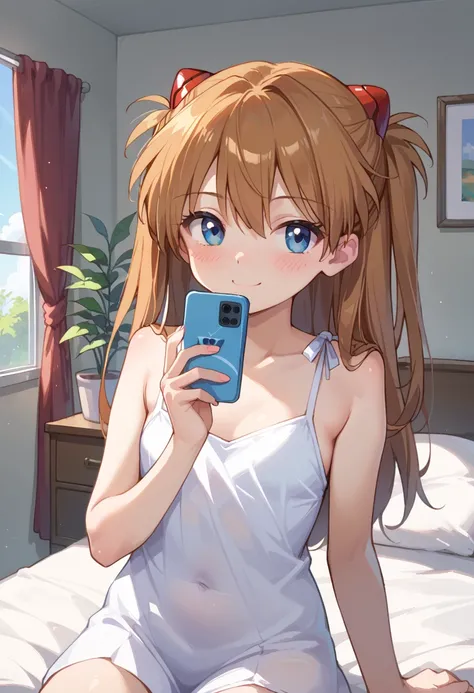 (( top quality)), (( Masterpiece)), (be familiar with),  perfect face,  indoor, bedroom,  Watching Viewers,
One woman,  Soryu Asuka Langley,
開いた口,  with an ecstatic expression, blush, smile,
 small tits,  file, Young girl,  lori,  s,  girl,
 long hair,  tw...