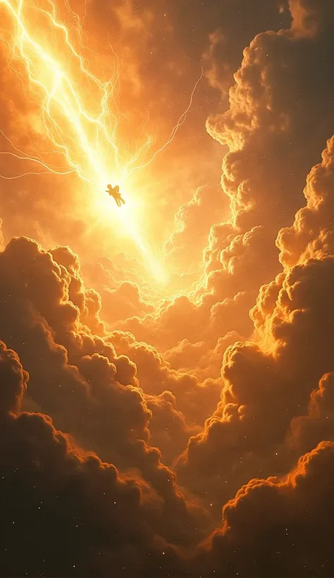 An epic scene of a celestial battle,
with luminous angels on one side and a dark figure and
Defiant leading the rebellion. The sky divided between golden light and deep shadows