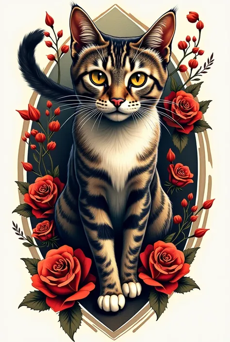 AMERCAN STYLE TATTO DESIGN OF A CAT