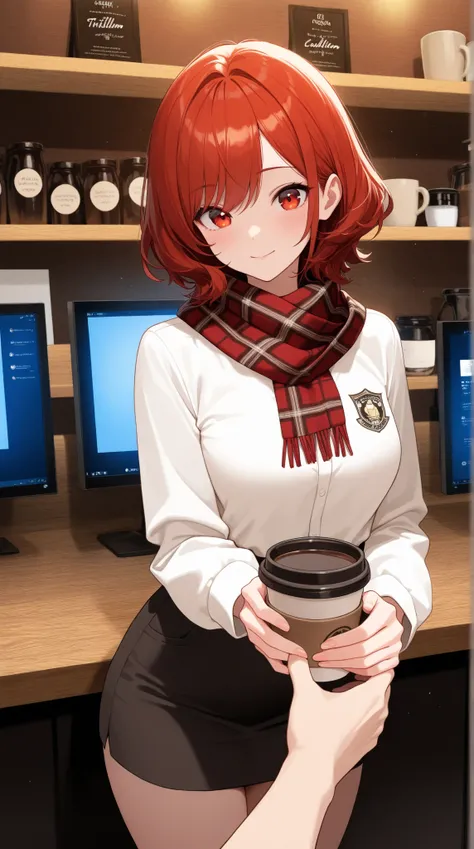 (Alone)， Masterpiece， Extreme Details ， Hi-Res，  beautiful illustrations ，((Thriller))，wondrous，Medium size display， upper body， girl，Extremely fine and well-groomed hair ， beautiful eyes，[ uniform， plaid scarf ， miniskirt，(  looking at the monitor  )，Hand...