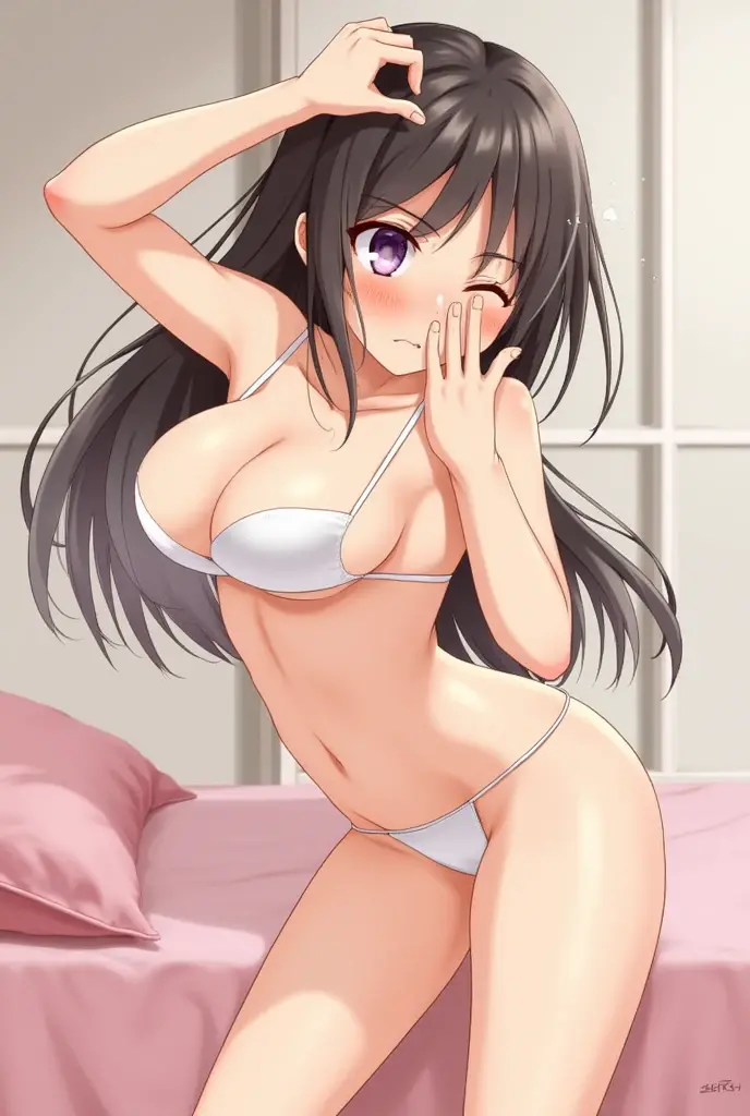 naked anime girl black hair white skin