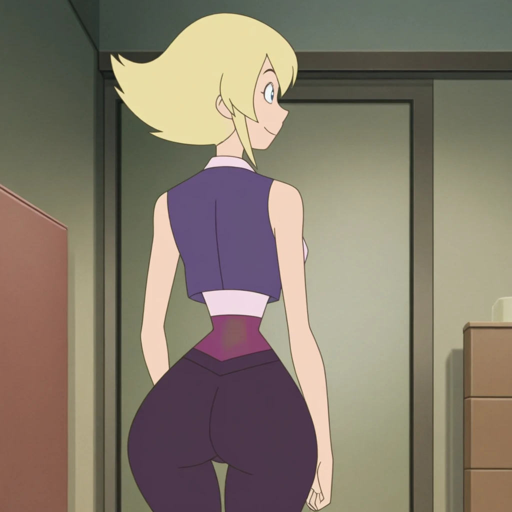  score_9,  score_8_arriba,  score_7_arriba,  score_6_arriba,  score_5_arriba,  score_4_arriba,    source  _animated , animated screencap,  She, 1 girl,  Blond hair, Alone ,pantalones, vest, shirt, Karadvil ,  short ass hair, , sidelocks, blue eyes,  ,  wid...