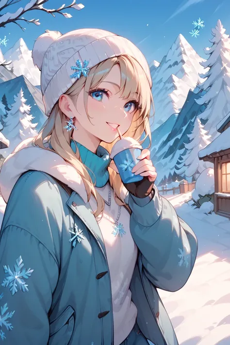 (  super quality)  snowflake , beanie,  Snowy World, 