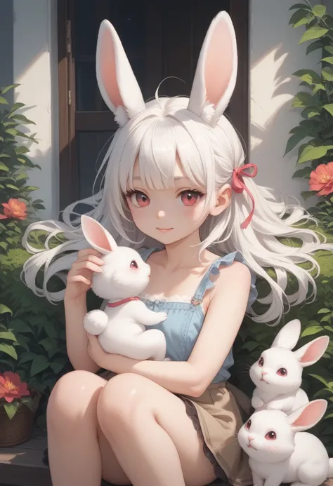  White-haired girl , ,rabbit, Half dragon