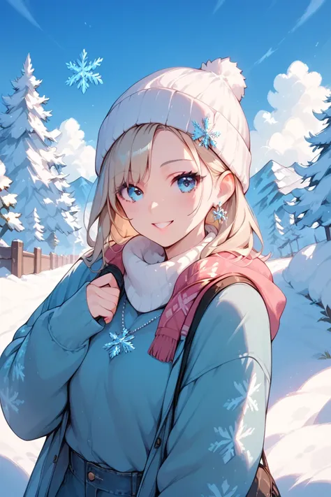 (  super quality)  snowflake , beanie,  Snowy World, 