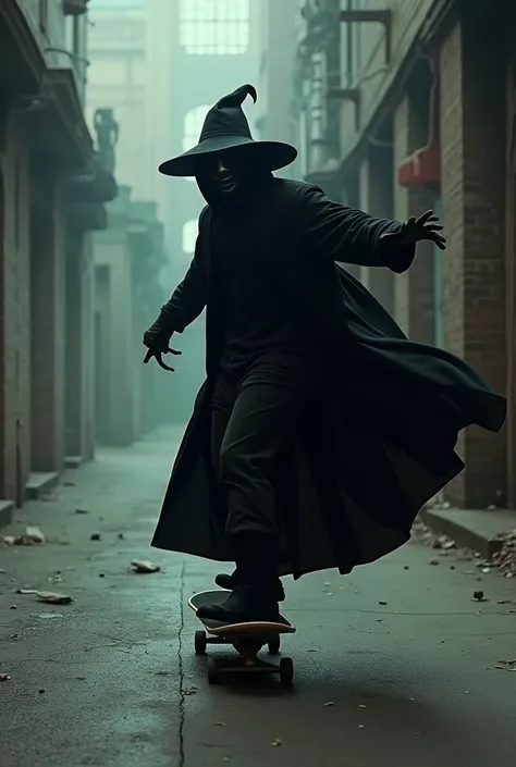 Can you generate a plague doctor doing a sick trick on a skateboard