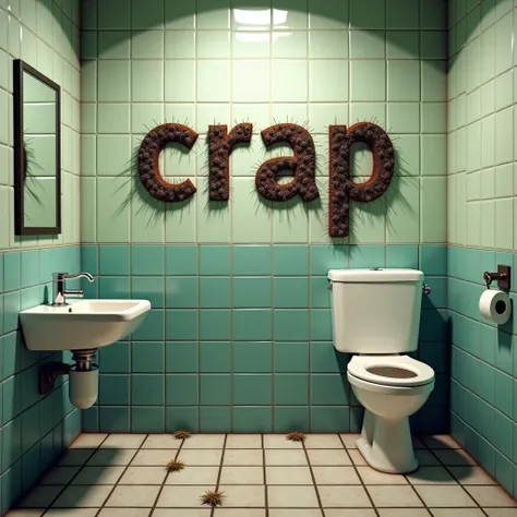 Create a bathroom and a wall written “crap” but what the letter looks like is actually made of faeces.  all in portuguese