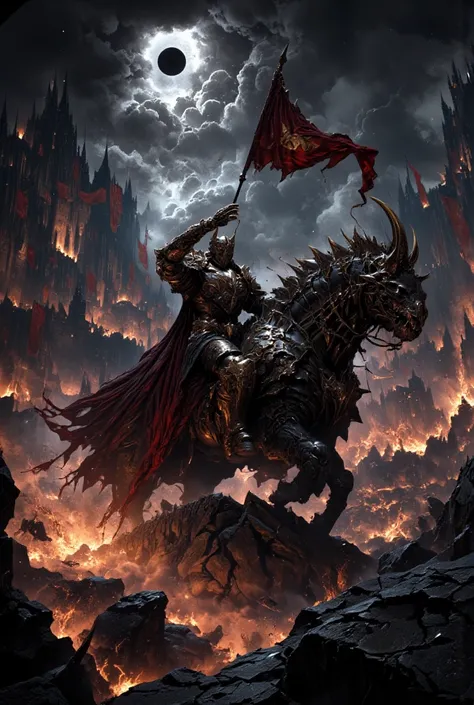 "In the ruins of an empire long turned to dust, only specters and echoes of war remain. At its dead heart, a black sun casts eerie shadows over a cracked wasteland littered with the remnants of shattered kingdoms. The Obsidian Warlord Knight, encased in a ...