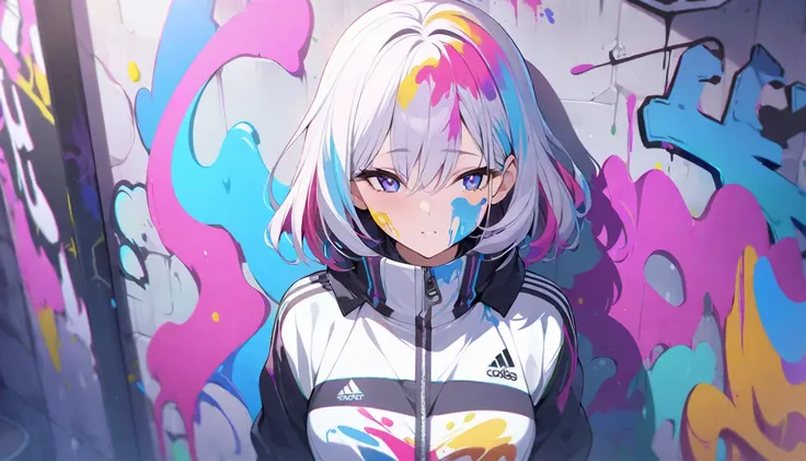 ( top quality),  Masterpiece, high-definition CG uniform 8k illustration, High collar, extremely High collar saturation,  all colors have deepened , paint,  graffiti art, Center Configuration, High-definition light and dark , Graffiti wall, wall painted br...