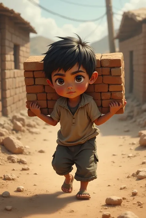 A boy Carrying brick 