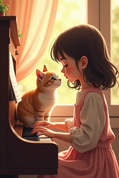 there is a girl that is playing a piano with a cat, very beautiful cute girl, cute detailed digital art, cute digital art, adorable digital painting, 8k artgerm bokeh, wholesome digital art, artwork in the style of guweiz, cute art style, cute detailed art...