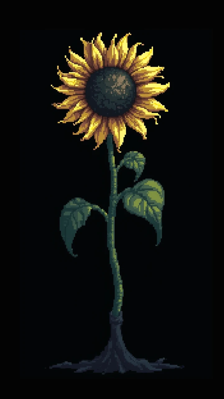 Pixel art, Sunflower, tema dark death core, black  wallpaper 