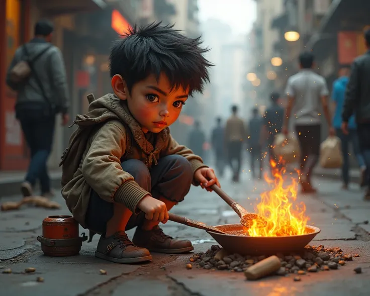 a street boy cooking some food and on the image with a logo name WanderBites