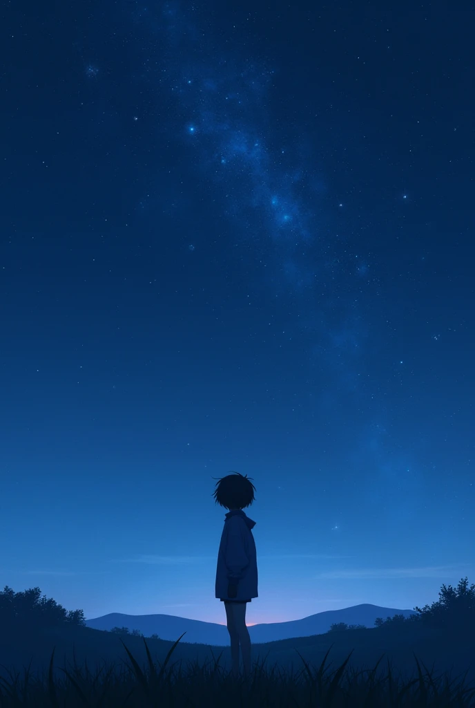 Generate an image of a girl 
With your back with short hair watching the stars