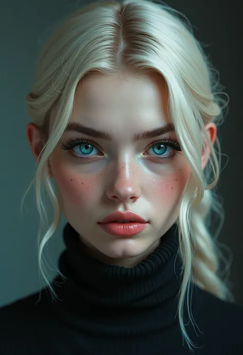 *" A young woman with an oval face with marked and defined cheekbones ,  that give her an expression of strength and determination . Her skin is fair,  of a natural pale shade ,  with a slight blush on the cheeks that subtly highlight .  His eyes are large...