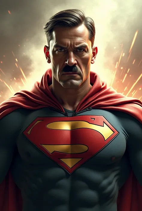 Adolf Hitler as a superhero with his little mustache under his nose