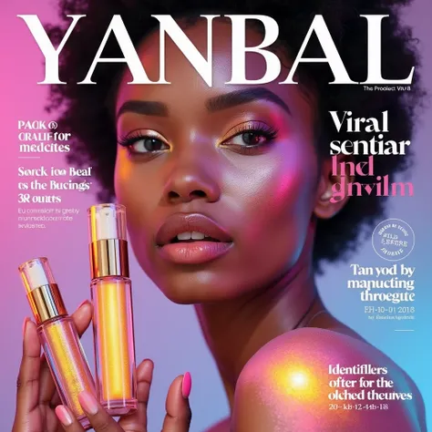 generate the cover of a makeup magazine with viral makeup products called Yanbal Viral Glow includes the name of the magazine on the cover