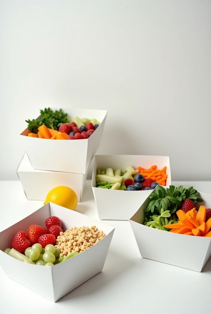 White cardboard food boxes and the contents are healthy lunches