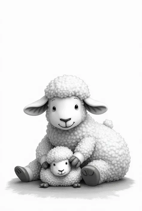 A black and white preschool-appropriate photo of a sheep giving birth 