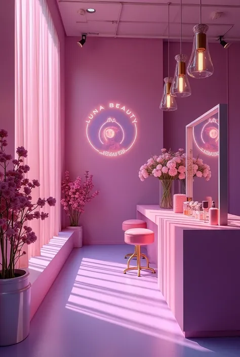 A makeup company called Luna Beuty, The company has pink and purple colors and is very beautiful, large and sophisticated