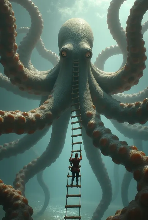 ren climbing down the legs of a giant octopus as if they were tubogans