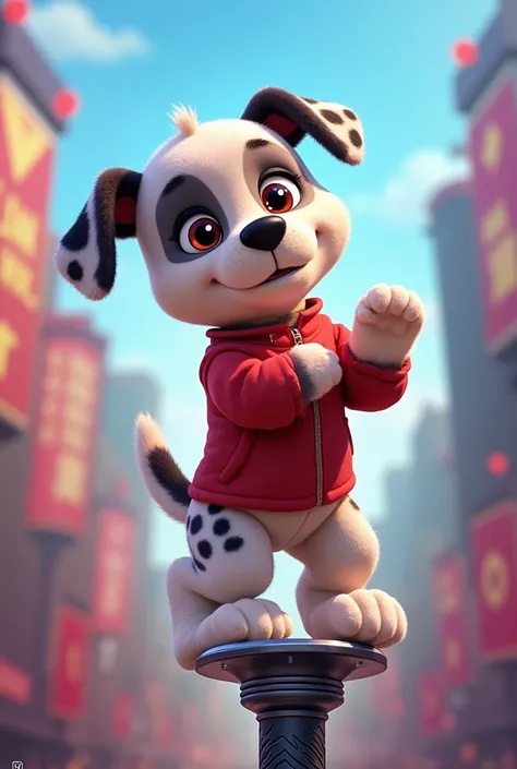 MARSHAL DE PAW PATROL DALMATA BAILANDO EN UN PALO DE METAL