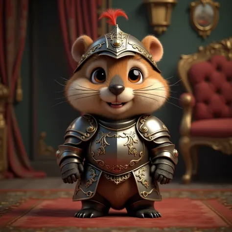 cute baby beaver The Three Musketeers. medieval armor costume.