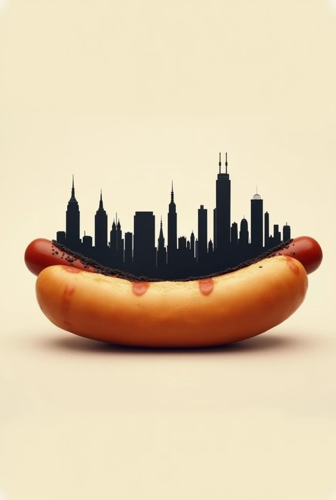 A hot dog with a city on it in black