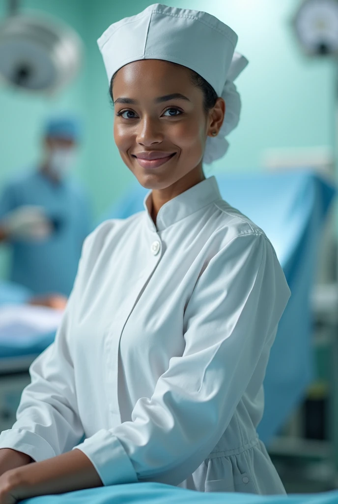 Nurse in a cap and surgical gown 