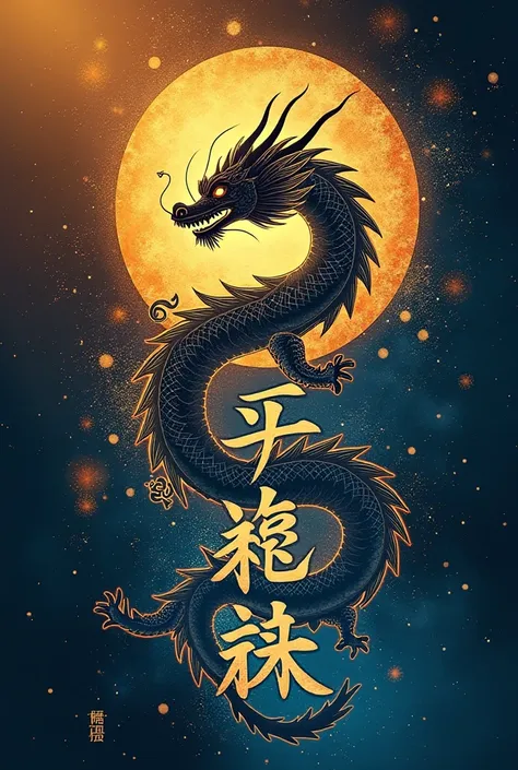 Bottom:  Color gradient that goes from ancient gold (base)  to cybernetic blue  (),  symbolizing tradition and future .

central:  A stylized dragon ,  where the body is formed by :

 top : digital circuits (technology) +  classical Chinese characters  (Ex...