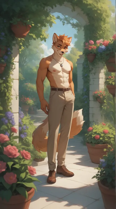 Source_furry, (((1boy))), furry, anthro, garden 