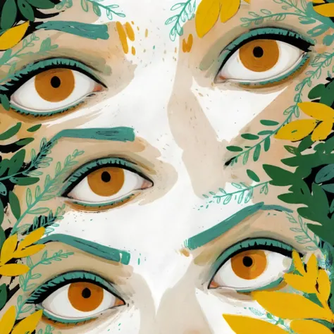 2D ART, hyper detailed gouache painting, illustration, gougoupaintleaves style, of multiple different eyes, sketch study, stylized eyes, simple white background,, very detailed, ren's picture books, dumner