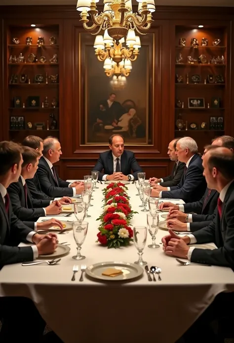 Hyper realistic photograph of a business dinner 