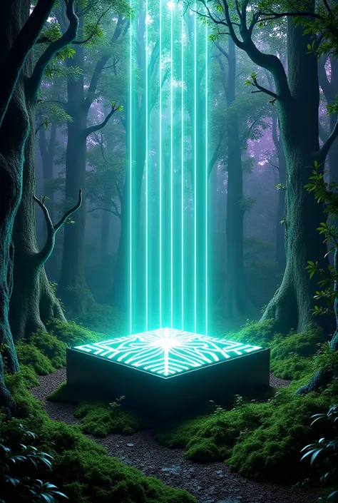  Psychedelic forest, square podium ,  Lazer light , 