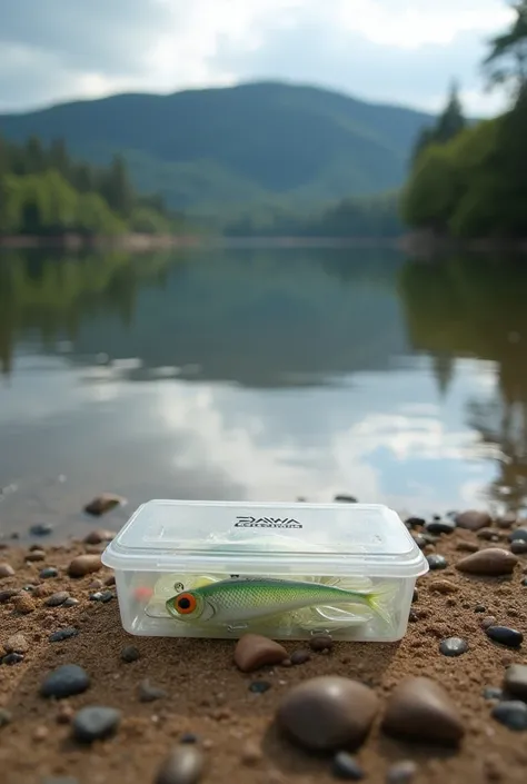 daiwa clear lure box on the shore of lake coleridge