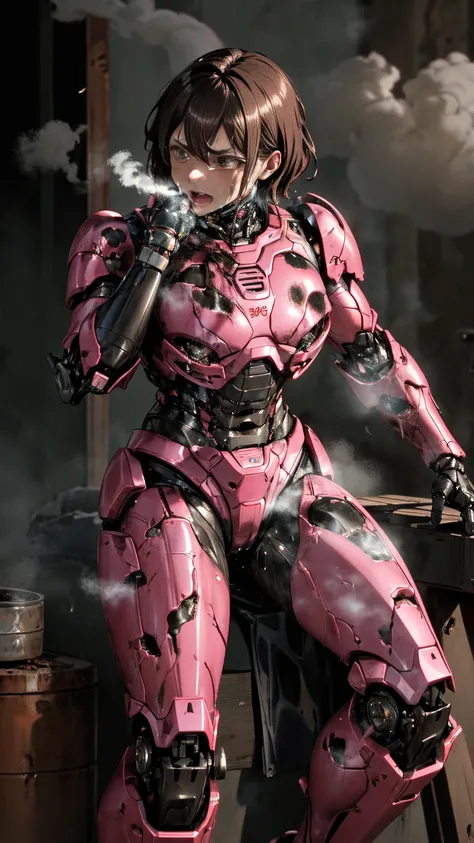 ,       very detailed  ,    more info   ,       nothing    , 最      nothing    ,        nothing     ,  Desert 、      smoke is coming out of my pink body wounds   　    A woman wearing pink armor full of scars    　 Steam comes out      、   cute((   severe da...